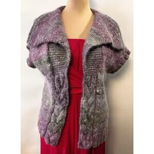 Hand knit Mohair Wool Blend? Sweater Cardigan Fuzzy Eyelashes Knit M/L Purple